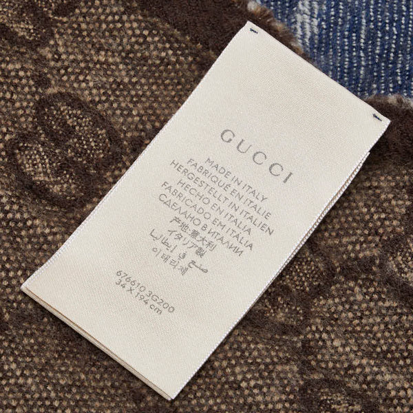 グッチ ロゴ マフラー 676610 ブルー ウール レディース GUCCI 【中古】