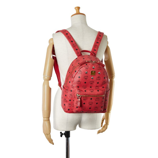 エム シー エム ヴィセトス ロゴグラム スタッズ リュック バックパック ピンク レッド PVC レザー レディース MCM 【中古】