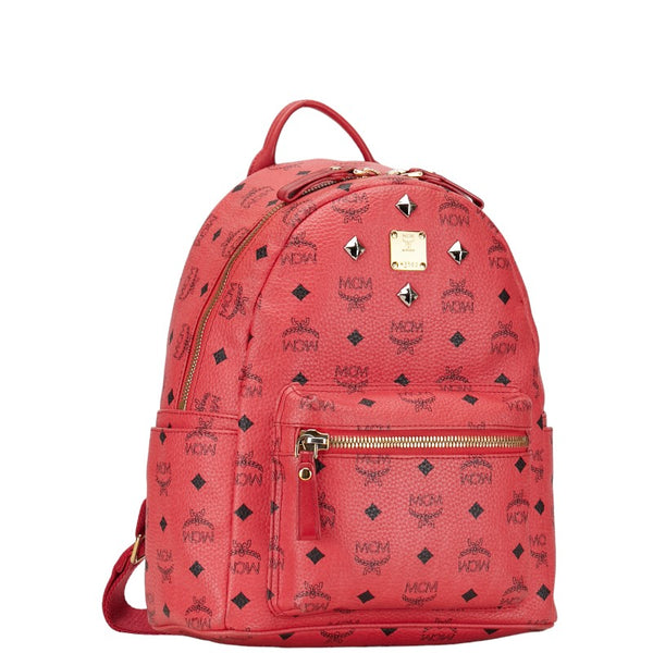 エム シー エム ヴィセトス ロゴグラム スタッズ リュック バックパック ピンク レッド PVC レザー レディース MCM 【中古】