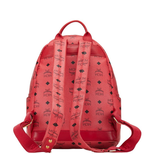 エム シー エム ヴィセトス ロゴグラム スタッズ リュック バックパック ピンク レッド PVC レザー レディース MCM 【中古】