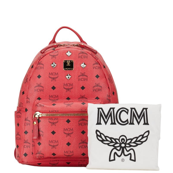 エム シー エム ヴィセトス ロゴグラム スタッズ リュック バックパック ピンク レッド PVC レザー レディース MCM 【中古】