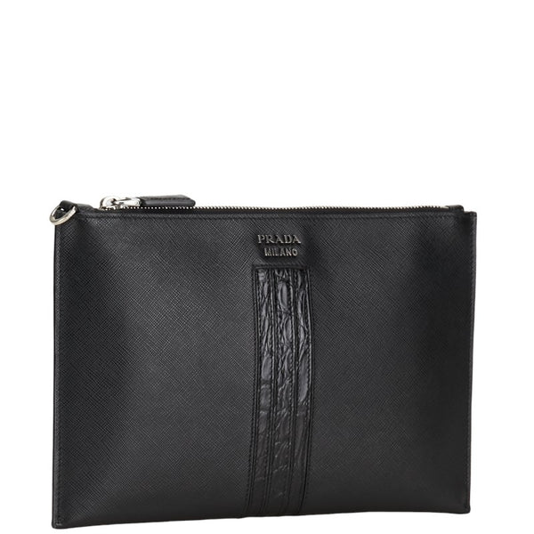 プラダ サフィアーノ クラッチバッグ 2NG005 ブラック レザー レディース PRADA 【中古】