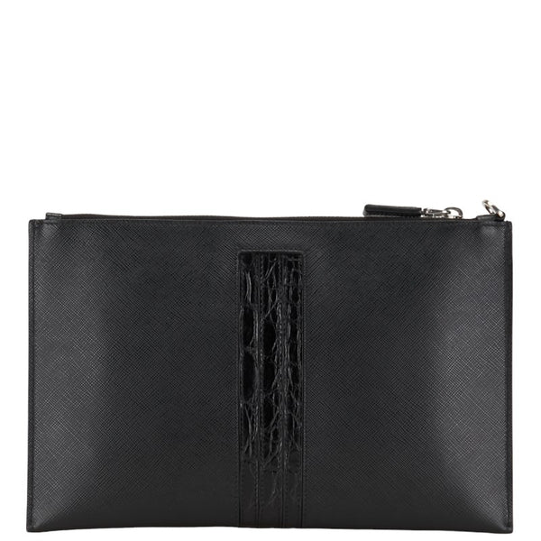 プラダ サフィアーノ クラッチバッグ 2NG005 ブラック レザー レディース PRADA 【中古】