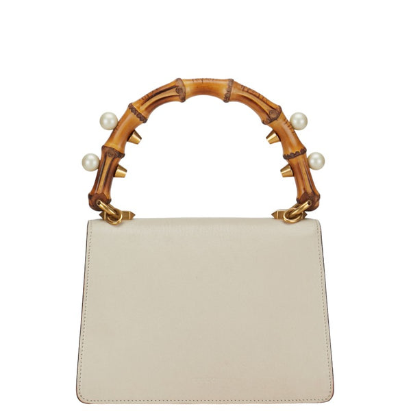 グッチ バンブー フォックスヘッド ハンドバッグ 466432 ホワイト レッド カーフ レザー レディース GUCCI 【中古】