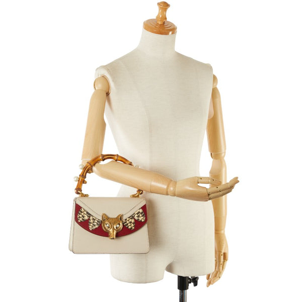 グッチ バンブー フォックスヘッド ハンドバッグ 466432 ホワイト レッド カーフ レザー レディース GUCCI 【中古】