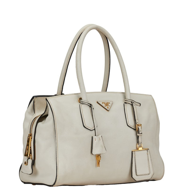 プラダ 三角ロゴプレート トートバッグ ホワイト レザー レディース PRADA 【中古】