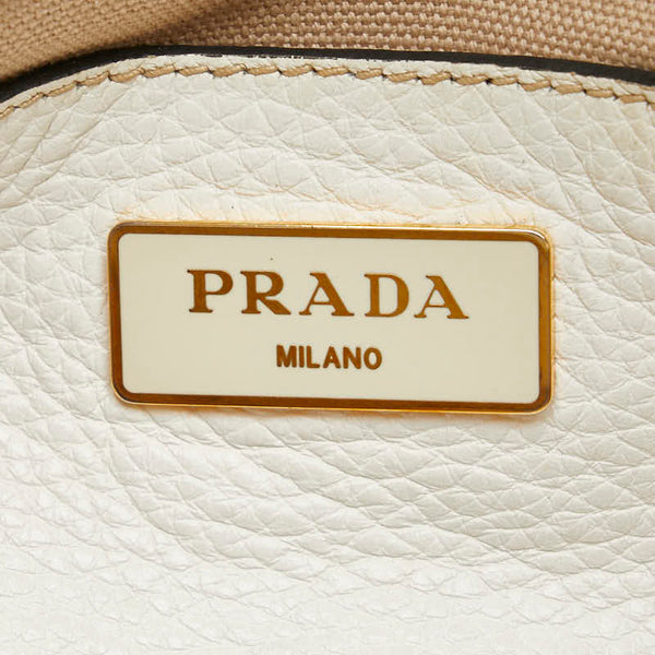 プラダ 三角ロゴプレート トートバッグ ホワイト レザー レディース PRADA 【中古】