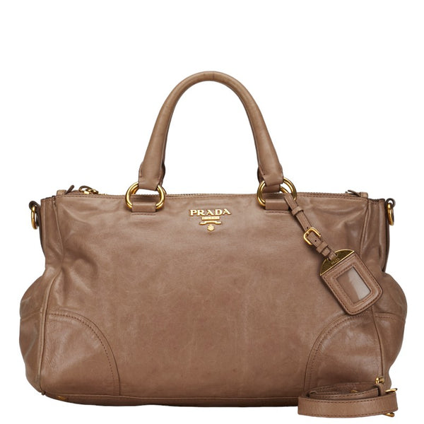 プラダ ロゴ ゴールド金具 トートバッグ ショルダーバッグ 2WAY ベージュ レザー レディース PRADA 【中古】