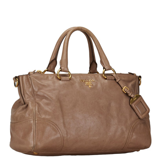 プラダ ロゴ ゴールド金具 トートバッグ ショルダーバッグ 2WAY ベージュ レザー レディース PRADA 【中古】