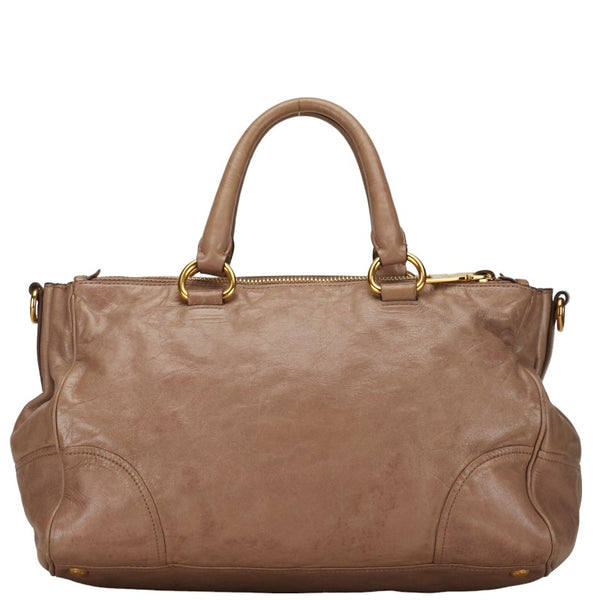 プラダ ロゴ ゴールド金具 トートバッグ ショルダーバッグ 2WAY ベージュ レザー レディース PRADA 【中古】