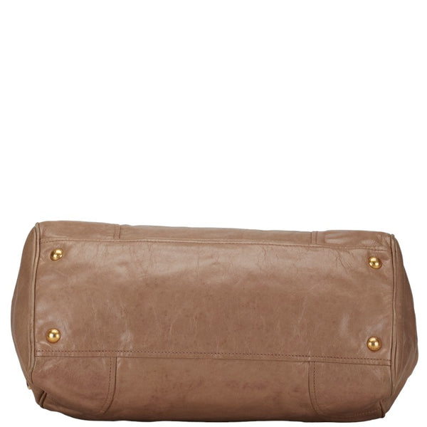 プラダ ロゴ ゴールド金具 トートバッグ ショルダーバッグ 2WAY ベージュ レザー レディース PRADA 【中古】
