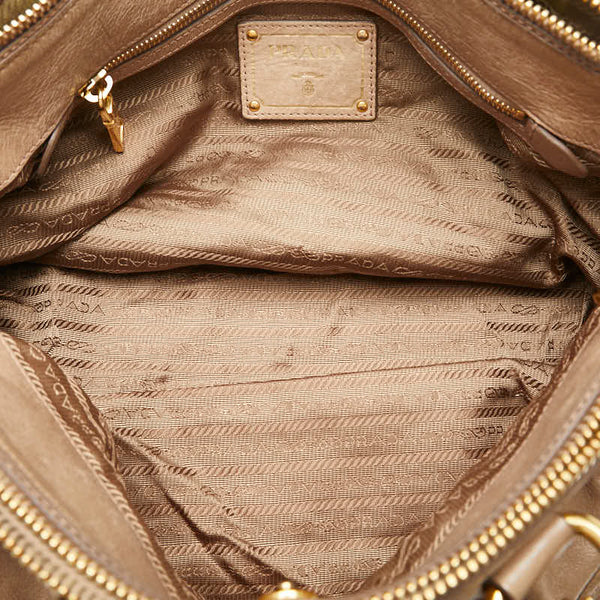 プラダ ロゴ ゴールド金具 トートバッグ ショルダーバッグ 2WAY ベージュ レザー レディース PRADA 【中古】
