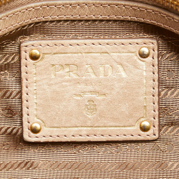 プラダ ロゴ ゴールド金具 トートバッグ ショルダーバッグ 2WAY ベージュ レザー レディース PRADA 【中古】
