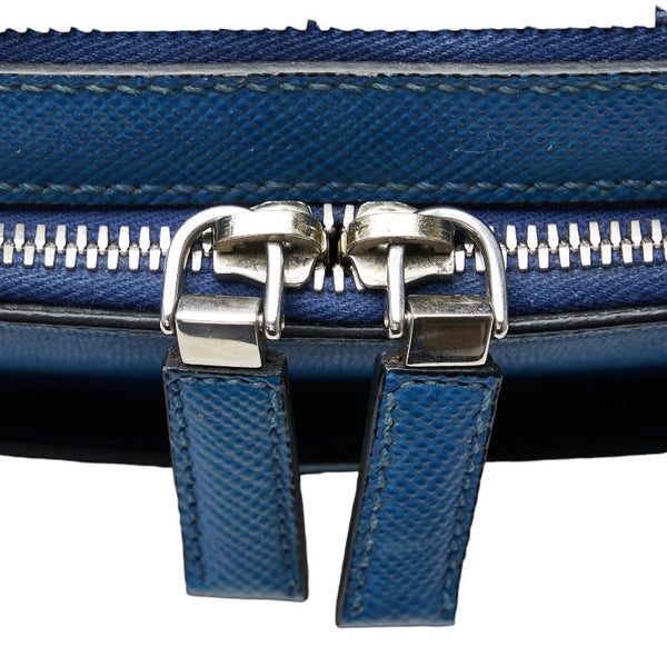 プラダ 三角ロゴプレート サフィアーノ ビジネスバッグ ブリーフケース 書類カバン ブルー レザー レディース PRADA 【中古】