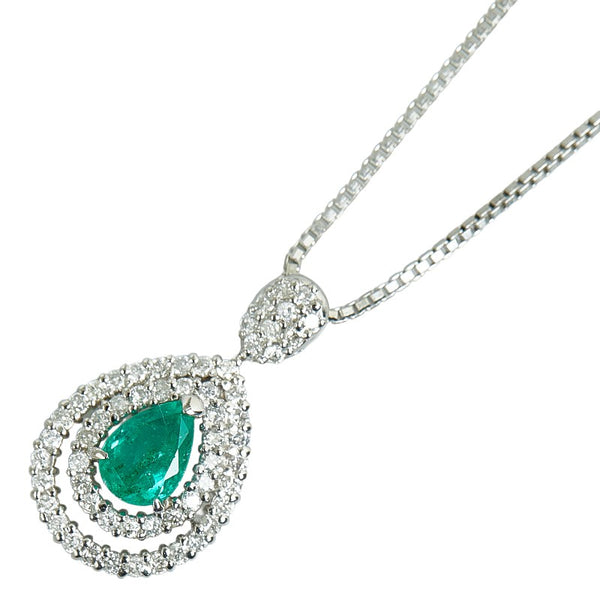 Pt900 プラチナ Pt850 プラチナ エメラルド1.08ct ダイヤ0.70ct ペンダントネックレス レディース 【中古】