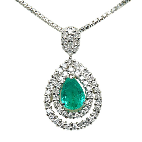 Pt900 プラチナ Pt850 プラチナ エメラルド1.08ct ダイヤ0.70ct ペンダントネックレス レディース 【中古】