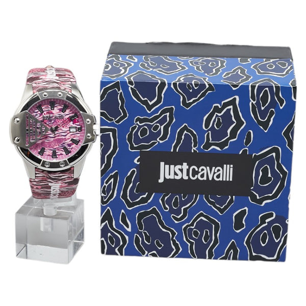 ジャストカヴァリ 腕時計 1G260 クオーツ ピンク文字盤 ステンレススチール レザー レディース Just Cavalli 【中古】