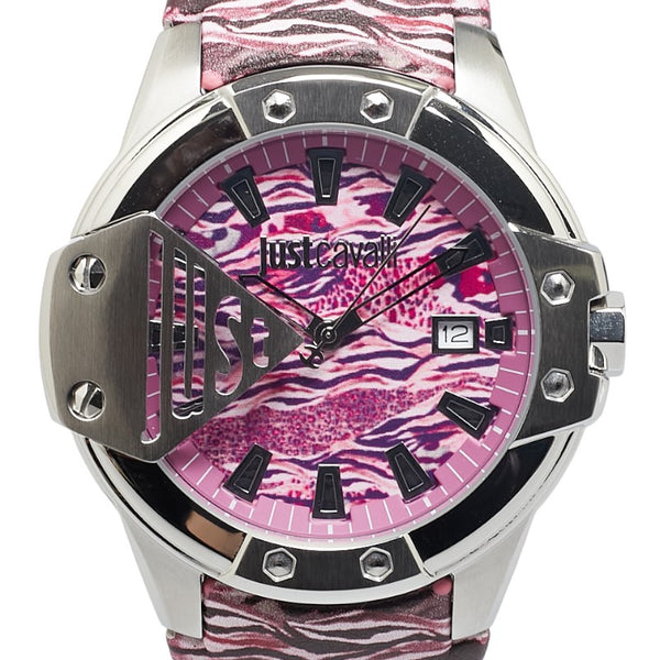 ジャストカヴァリ 腕時計 1G260 クオーツ ピンク文字盤 ステンレススチール レザー レディース Just Cavalli 【中古】