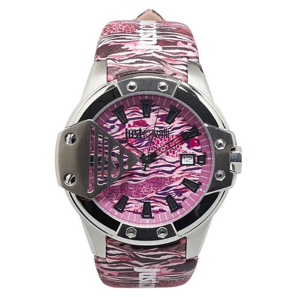ジャストカヴァリ 腕時計 1G260 クオーツ ピンク文字盤 ステンレススチール レザー レディース Just Cavalli 【中古】