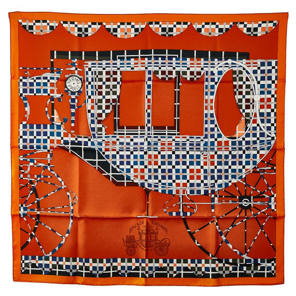 エルメス カレ90 Balade Ecossaise スコットランドのバラード スカーフ オレンジ ネイビー マルチカラー シルク レディース HERMES 【中古】