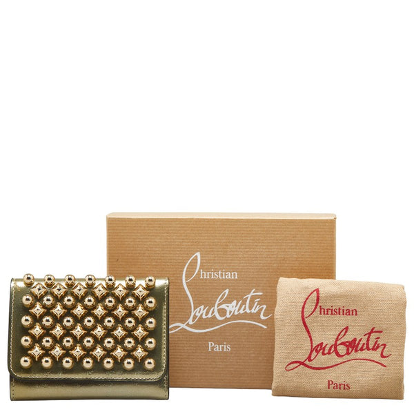 クリスチャンルブタン マカロン スタッズ 三つ折り財布 ゴールド レザー レディース Christian Louboutin 【中古】