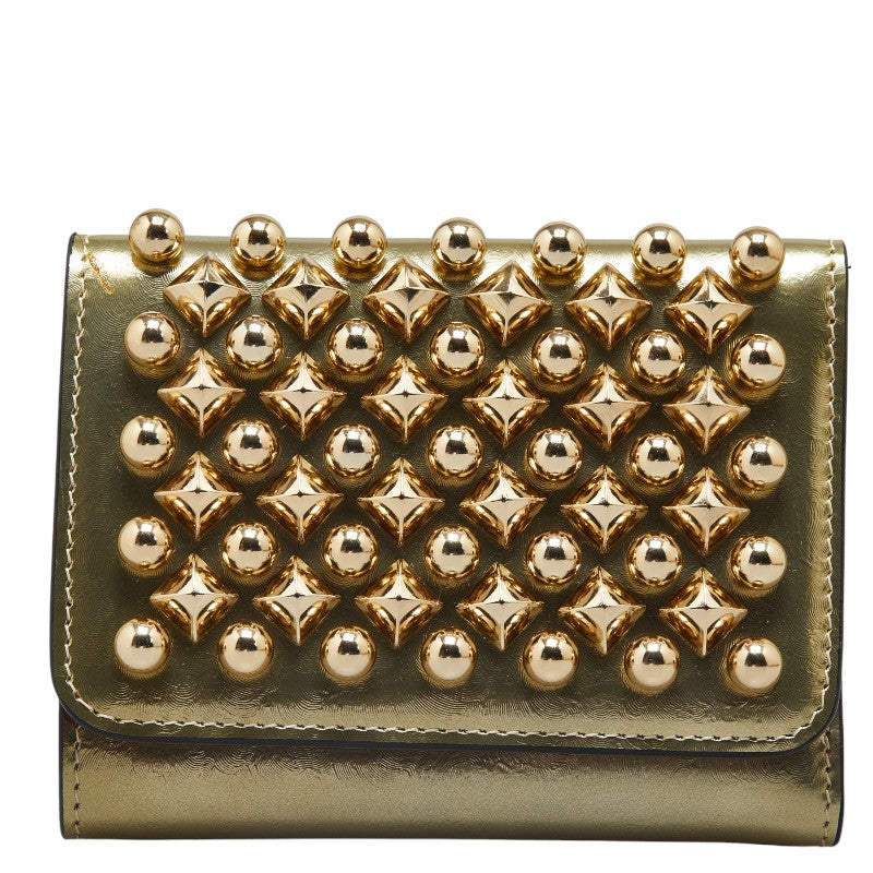 クリスチャンルブタン マカロン スタッズ 三つ折り財布 ゴールド レザー レディース Christian Louboutin 【中古】