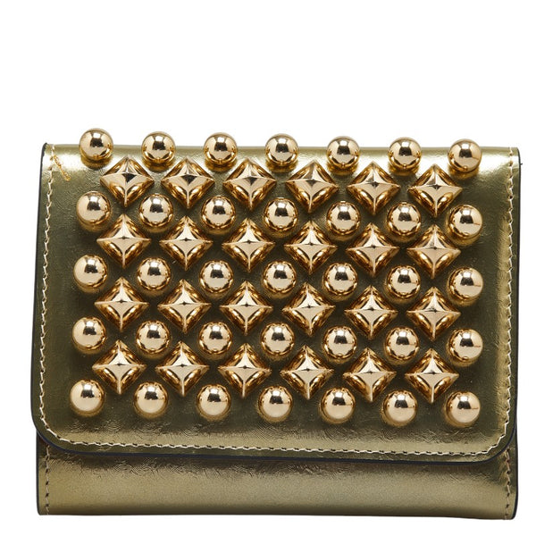 クリスチャンルブタン マカロン スタッズ 三つ折り財布 ゴールド レザー レディース Christian Louboutin 【中古】