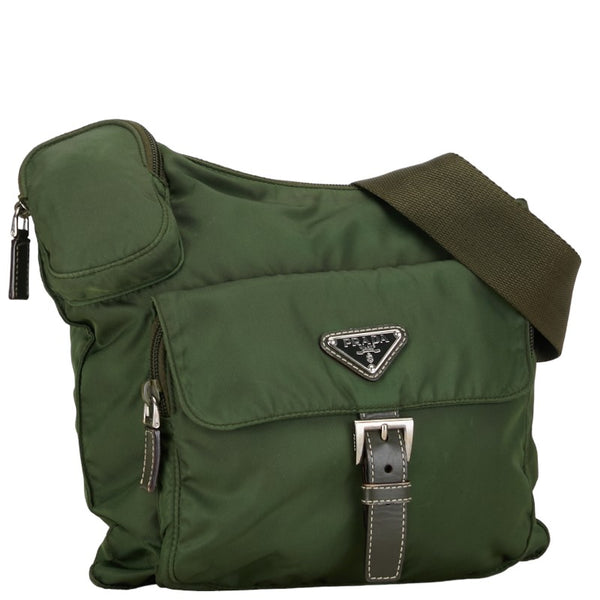 プラダ 三角ロゴプレート ショルダーバッグ カーキグリーン ナイロン レディース PRADA 【中古】