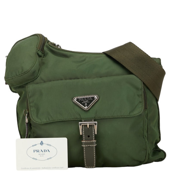 プラダ 三角ロゴプレート ショルダーバッグ カーキグリーン ナイロン レディース PRADA 【中古】