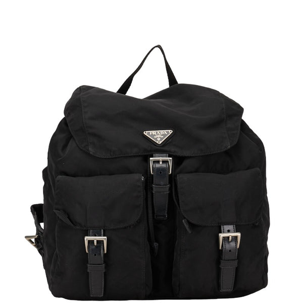 プラダ 三角ロゴプレート テスート リュック バックパック ブラック ナイロン レザー レディース PRADA 【中古】
