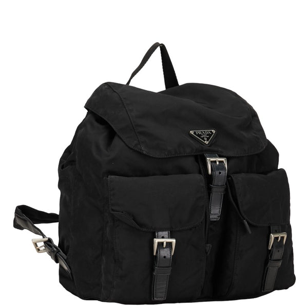 プラダ 三角ロゴプレート テスート リュック バックパック ブラック ナイロン レザー レディース PRADA 【中古】