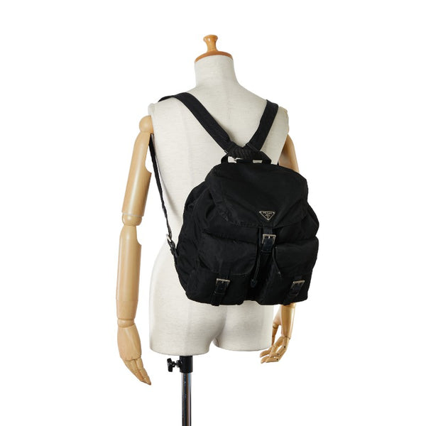 プラダ 三角ロゴプレート テスート リュック バックパック ブラック ナイロン レザー レディース PRADA 【中古】
