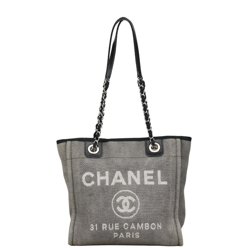 シャネル ココマーク ロゴ ドーヴィルPM チェーントートバック グレー キャンバス レザー レディース CHANEL 【中古】