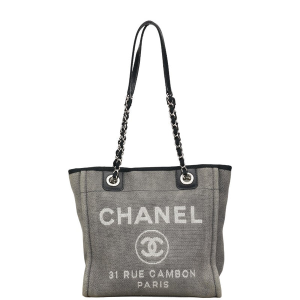 シャネル ココマーク ロゴ ドーヴィルPM チェーントートバック グレー キャンバス レザー レディース CHANEL 【中古】