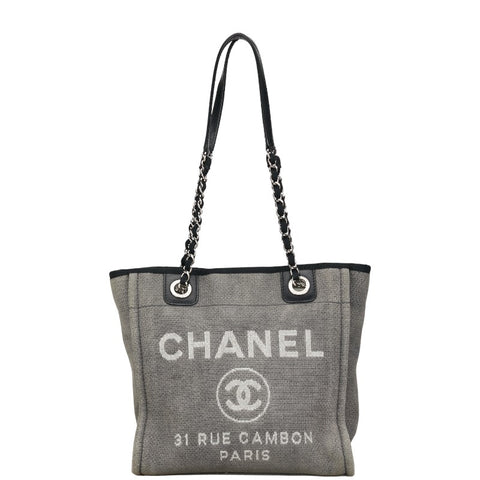 シャネル ココマーク ロゴ ドーヴィルPM チェーントートバック グレー キャンバス レザー レディース CHANEL 【中古】