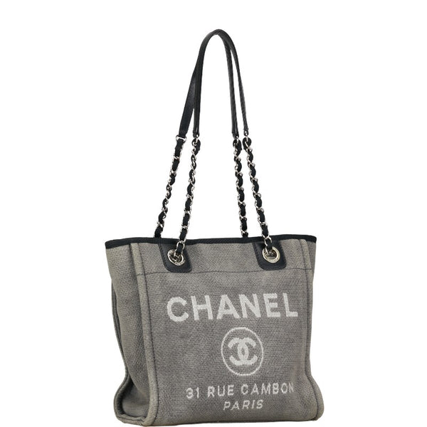シャネル ココマーク ロゴ ドーヴィルPM チェーントートバック グレー キャンバス レザー レディース CHANEL 【中古】