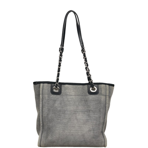 シャネル ココマーク ロゴ ドーヴィルPM チェーントートバック グレー キャンバス レザー レディース CHANEL 【中古】