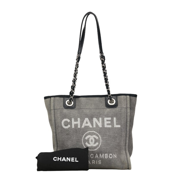シャネル ココマーク ロゴ ドーヴィルPM チェーントートバック グレー キャンバス レザー レディース CHANEL 【中古】