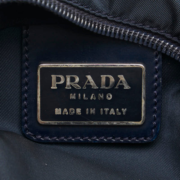 プラダ 三角ロゴプレート ハンドバッグ トートバッグ ネイビー ナイロン レザー レディース PRADA 【中古】