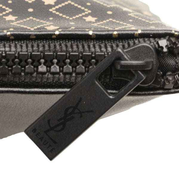 サンローラン ロゴ スター 総柄 ポーチ ブラック ゴールド レザー レディース SAINT LAURENT 【中古】