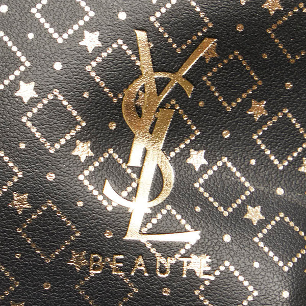 サンローラン ロゴ スター 総柄 ポーチ ブラック ゴールド レザー レディース SAINT LAURENT 【中古】