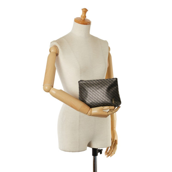 サンローラン ロゴ スター 総柄 ポーチ ブラック ゴールド レザー レディース SAINT LAURENT 【中古】