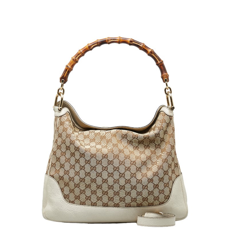 グッチ GGキャンバス バンブー ハンドバッグ ショルダーバッグ 2WAY 282315 ベージュ ホワイト キャンバス レザー レディース GUCCI 【中古】