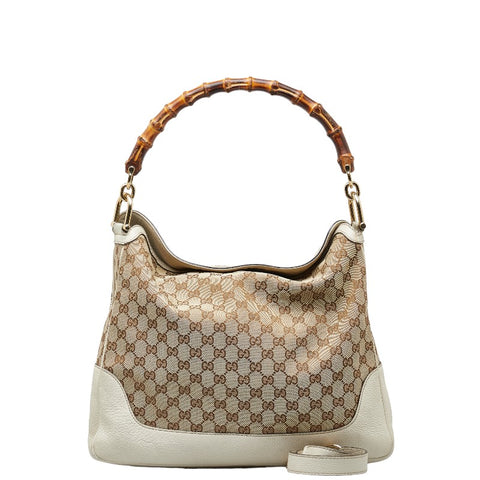 グッチ GGキャンバス バンブー ハンドバッグ ショルダーバッグ 2WAY 282315 ベージュ ホワイト キャンバス レザー レディース GUCCI 【中古】