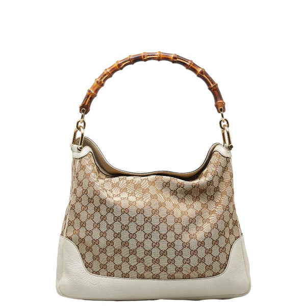 グッチ GGキャンバス バンブー ハンドバッグ ショルダーバッグ 2WAY 282315 ベージュ ホワイト キャンバス レザー レディース GUCCI 【中古】