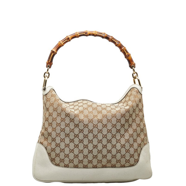 グッチ GGキャンバス バンブー ハンドバッグ ショルダーバッグ 2WAY 282315 ベージュ ホワイト キャンバス レザー レディース GUCCI 【中古】