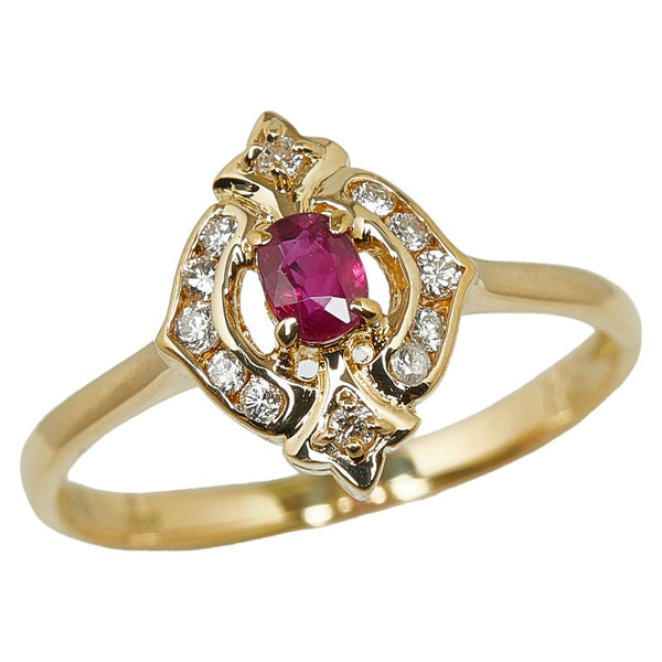 K18YG イエローゴールド ルビー0.20ct ダイヤ0.13ct リング 指輪 レディース 14号 【中古】