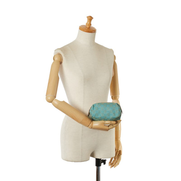 グッチ GGキャンバス ポーチ 29596 ブルー ブラウン キャンバス レザー レディース GUCCI 【中古】