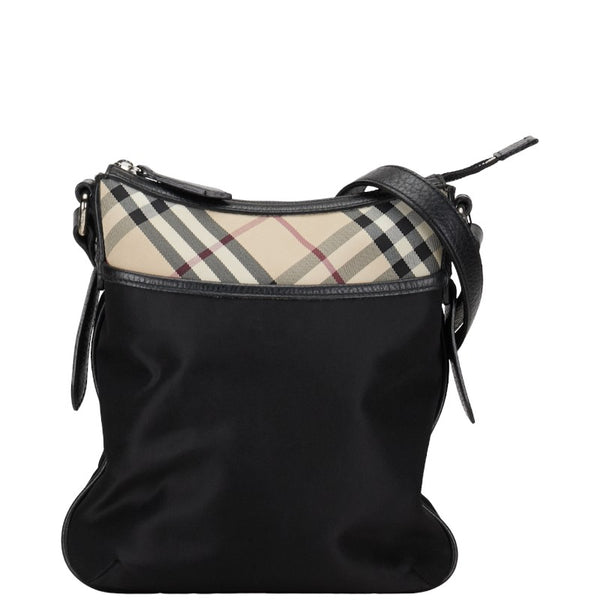 バーバリー ノバチェック ショルダーバッグ ブラック ベージュ ナイロン レザー レディース BURBERRY 【中古】