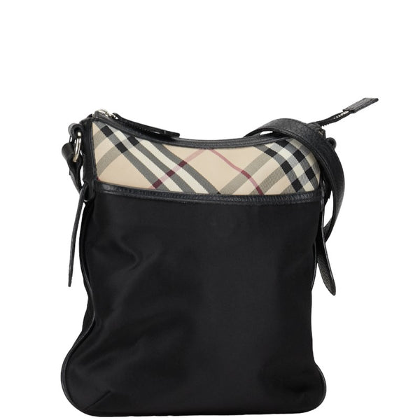 バーバリー ノバチェック ショルダーバッグ ブラック ベージュ ナイロン レザー レディース BURBERRY 【中古】
